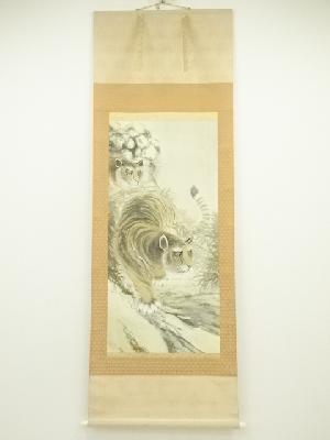 藤田清堂筆　猛虎図　肉筆絹本掛軸（共箱・二重箱）